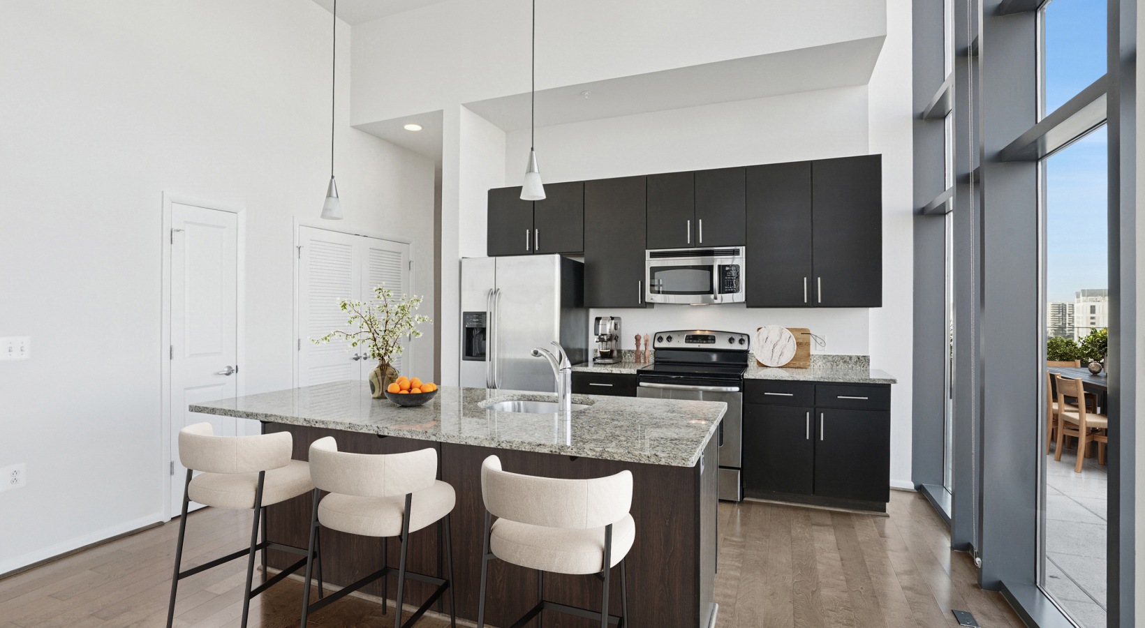 Kitchen with Granite Countertops and Stainless Steel Appliances