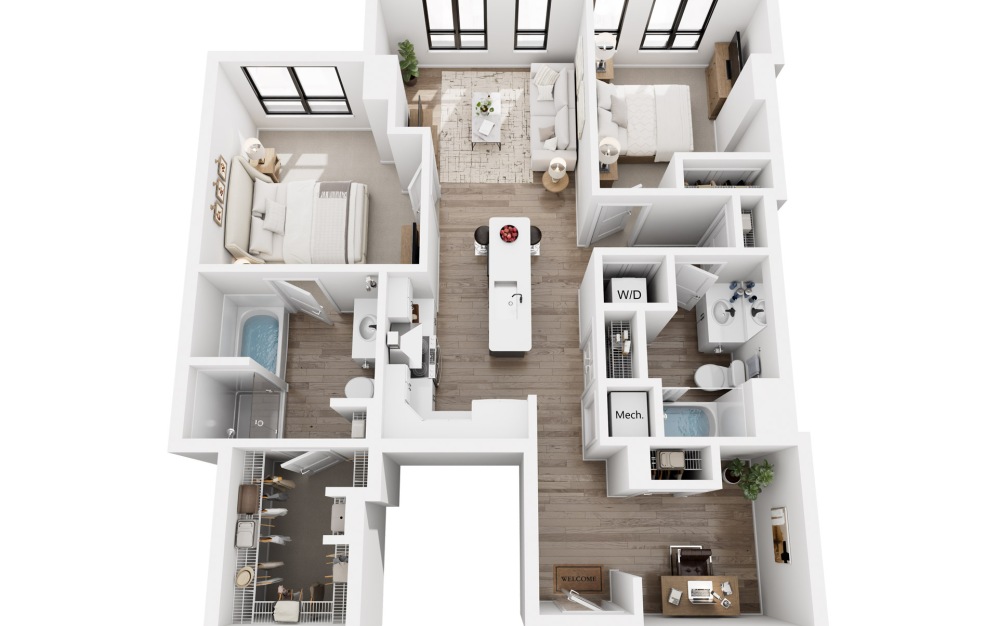 2 Bedroom + Den - 2 bedroom floorplan layout with 1.5 bathroom and 1102 square feet
