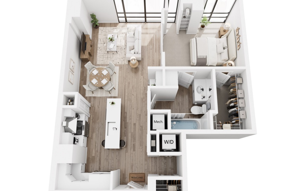 1 Bedroom C - 1 bedroom floorplan layout with 1 bathroom and 702 - 737 square feet (1 Bedroom C| 737 SQFT)